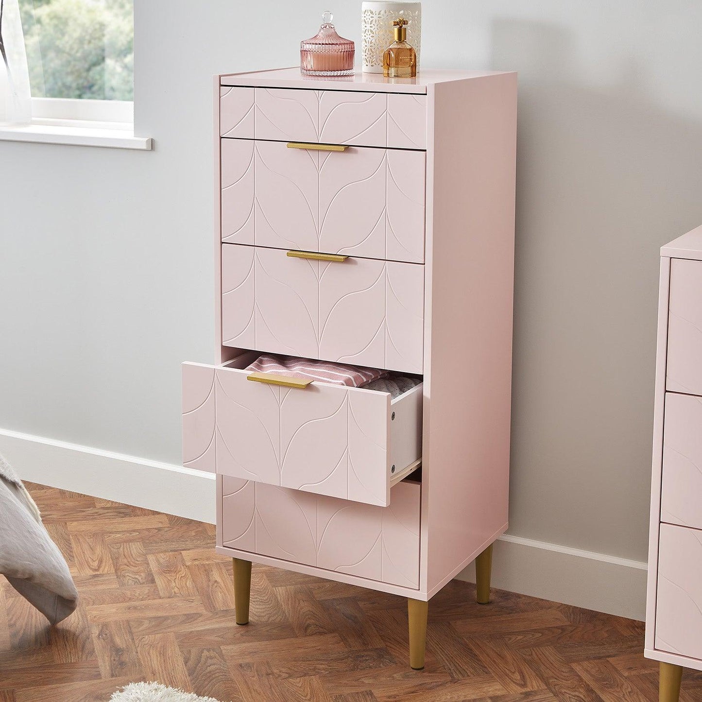 Gloria tallboy - pale pink and brass effect - Laura james