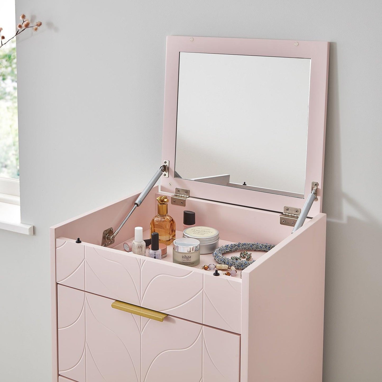 Gloria tallboy - pale pink and brass effect - Laura james