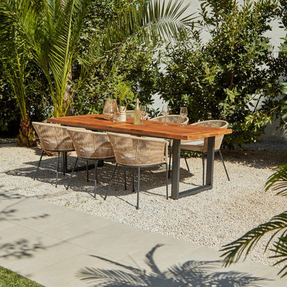Hali Natural 6 Seater Outdoor Wooden Dining Set with Cream Parasol - 175cm - Laura James
