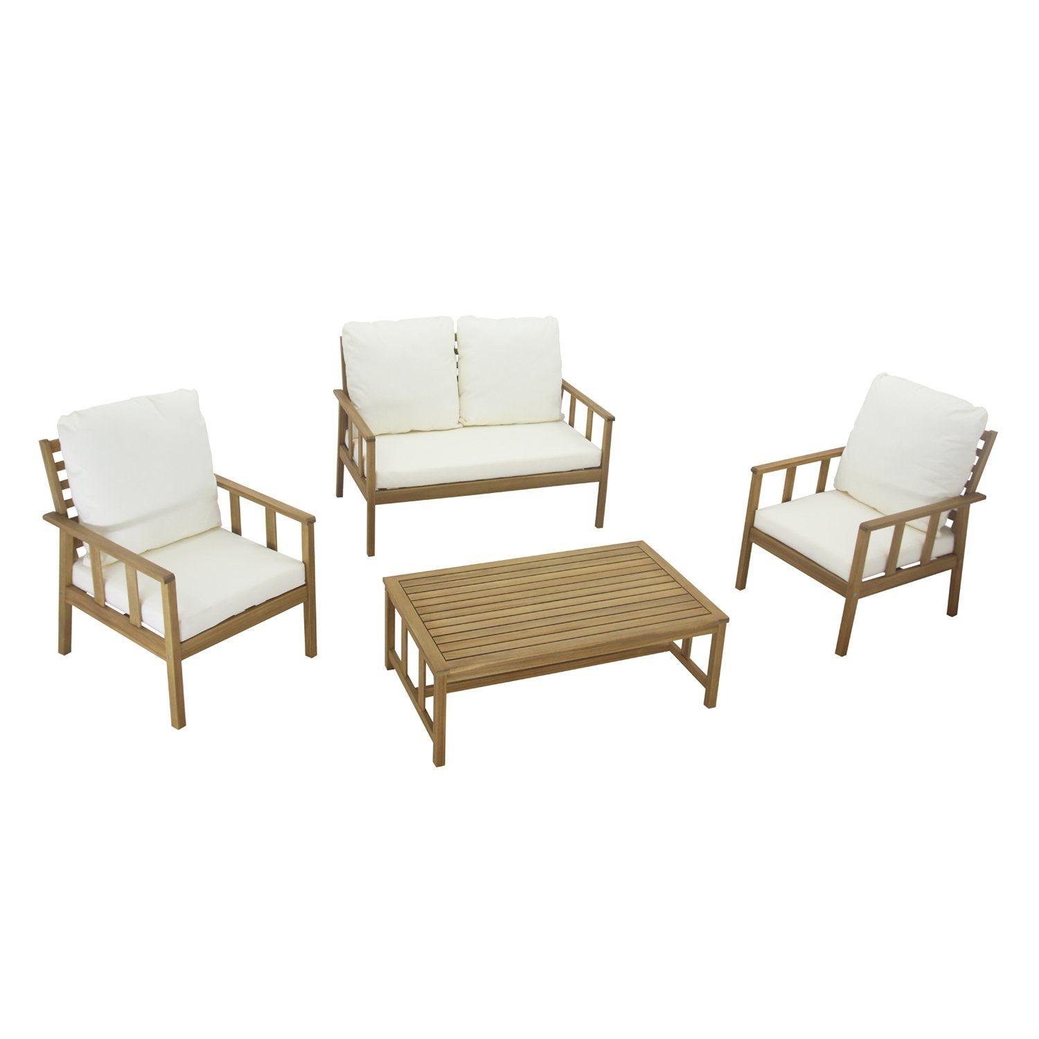 Harrelson outdoor sofa set with cream lean over parasol - solid wood and Natural