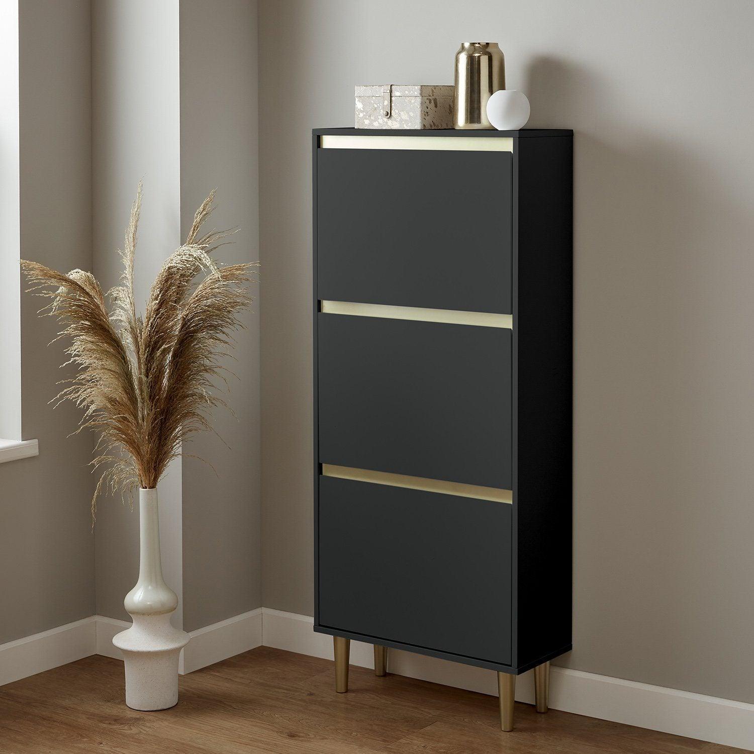 Iliana shoe cabinet - 3 door - charcoal grey - Laura James