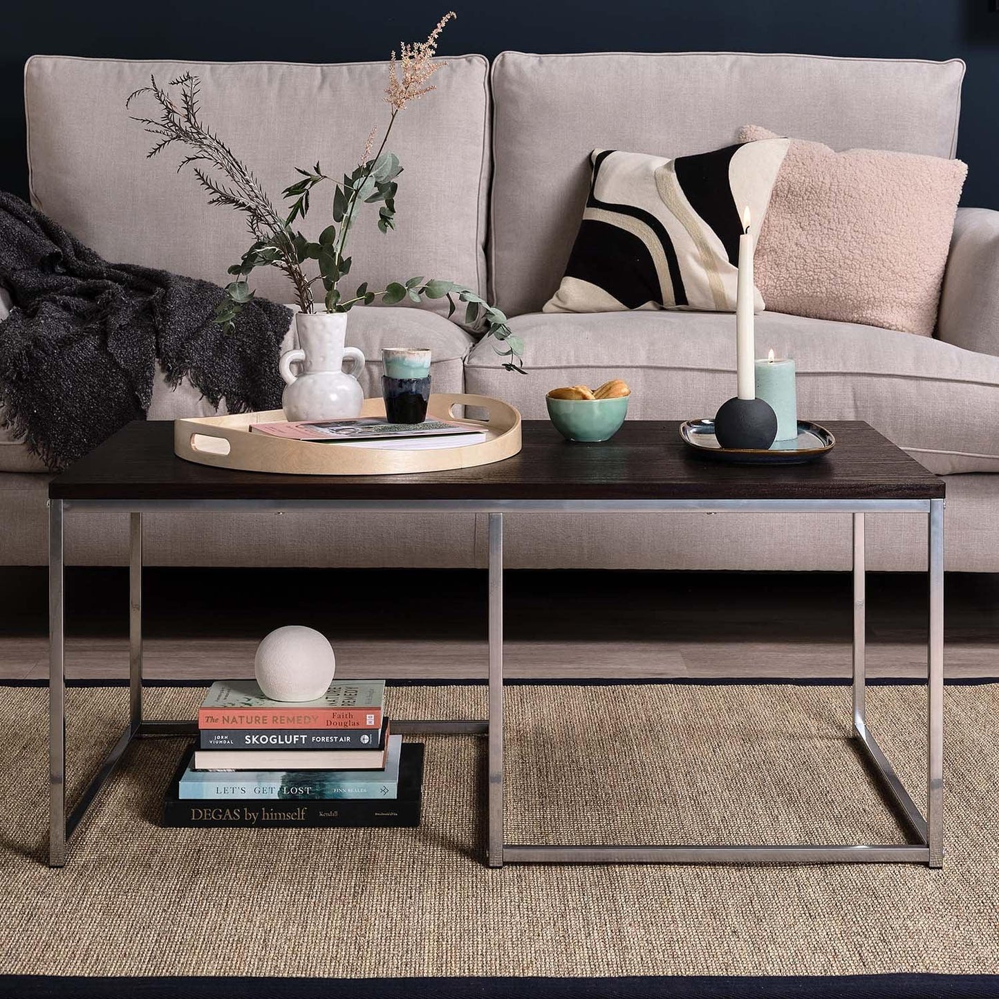 Jay coffee table - walnut effect and chrome - Laura James