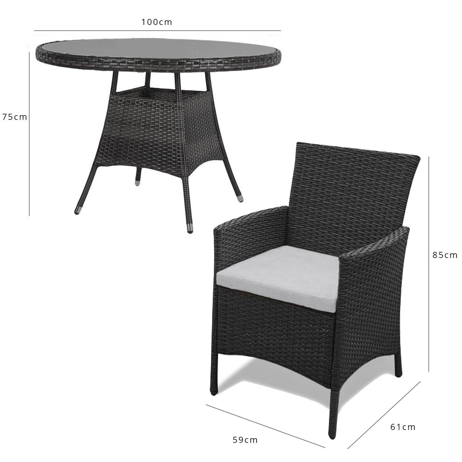 Kemble 4 Seater Rattan Round Dining Table & Chair Set Black - Garden Furniture Outdoor
