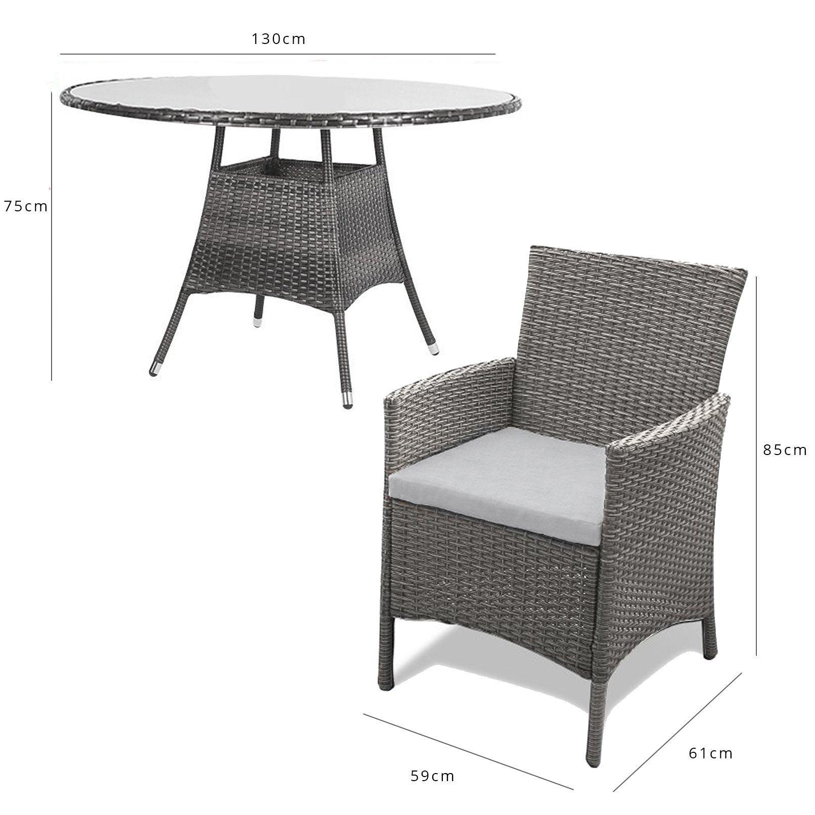 Kemble Grey 6 Seater Outdoor Round Dining Set with Grey Parasol - Laura James