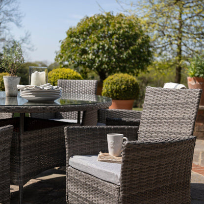 Kemble Grey 6 Seater Outdoor Round Dining Set with Grey Parasol - Laura James