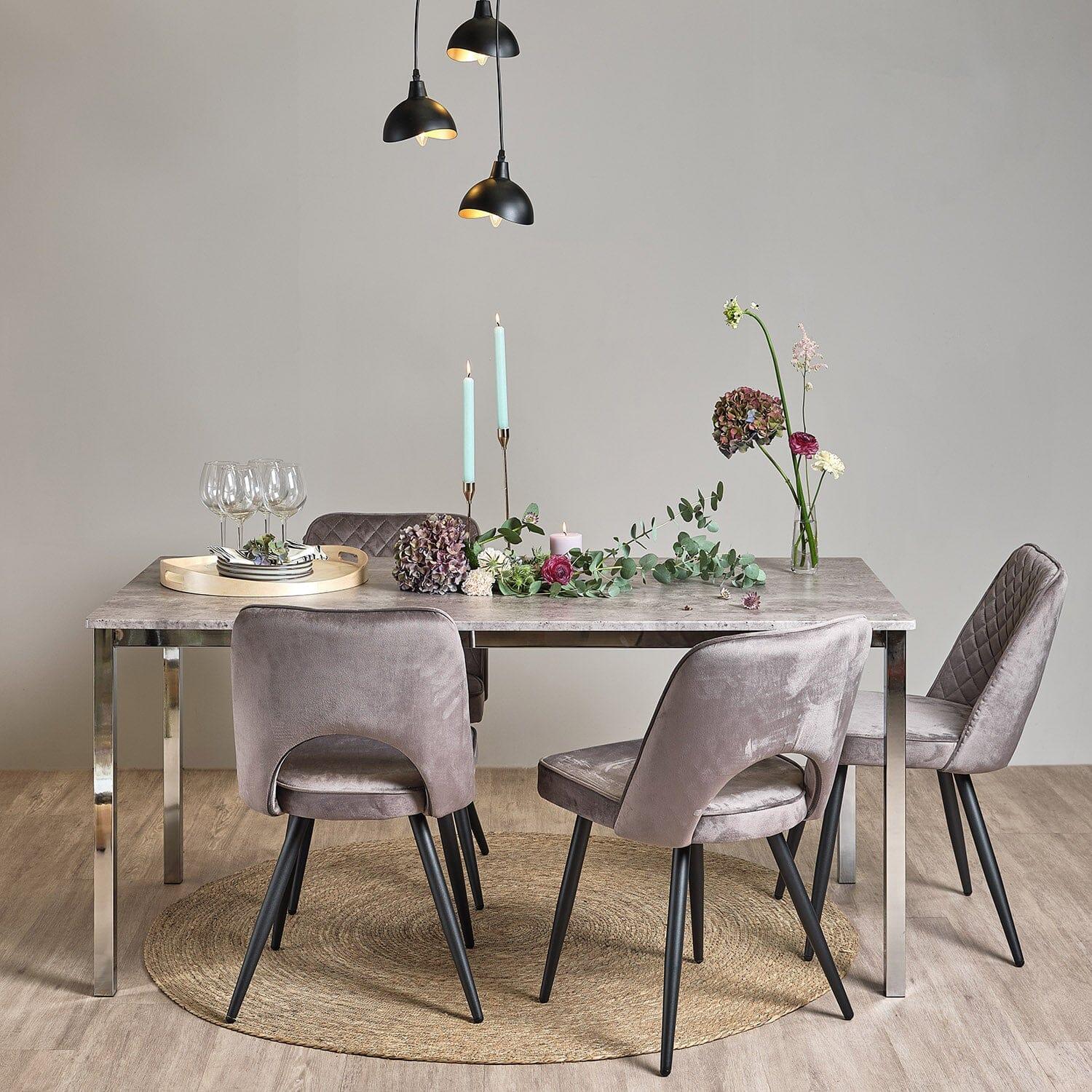 Milo 4 Seater Concrete Top dining table with Chrome legs