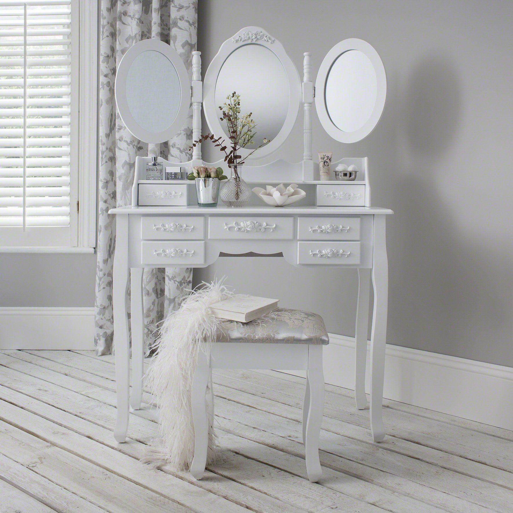 Monaco Dressing Table Stool Mirror Set White Painted Laura James