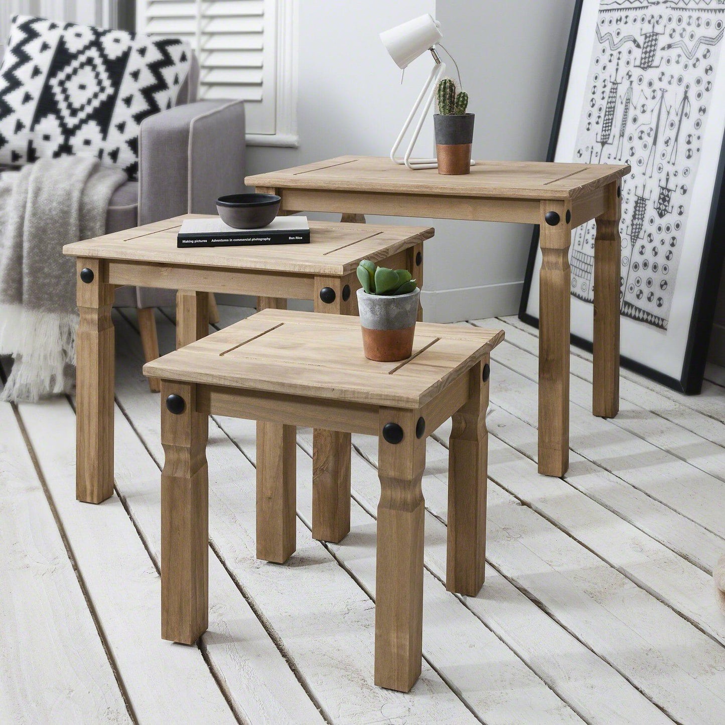 Nest of 3 Tables - solid pine - Laura James