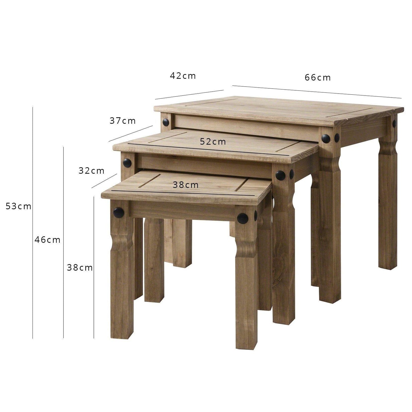 Nest of 3 Tables - solid pine - Laura James