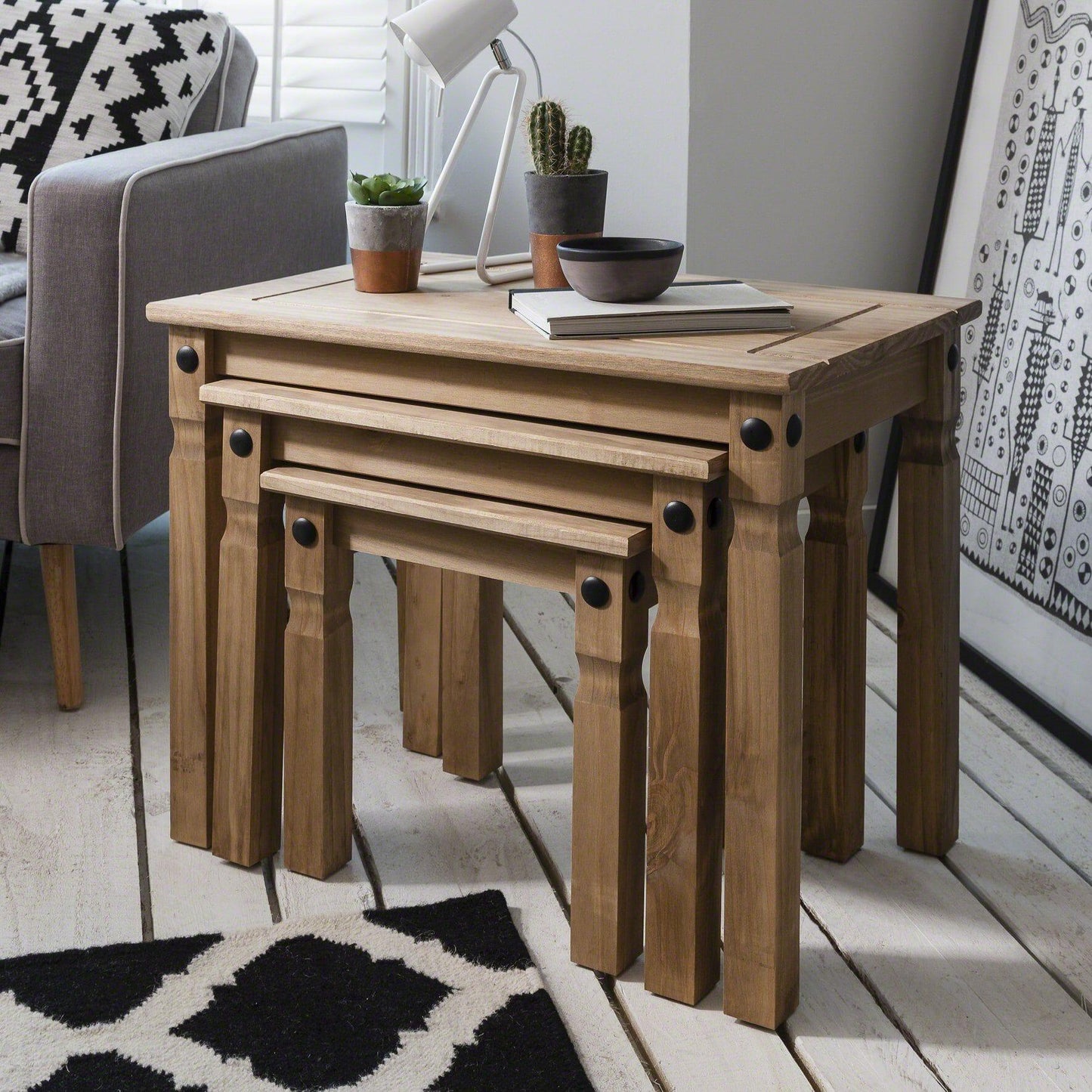 Nest of 3 Tables - solid pine - Laura James