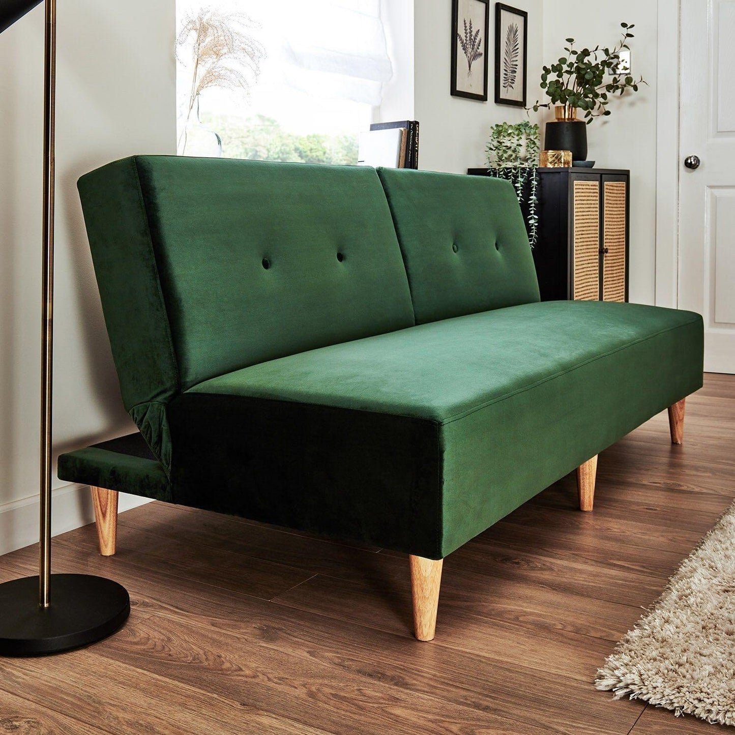 Outlet - Tamsin click clack sofa bed - green velvet - Laura James