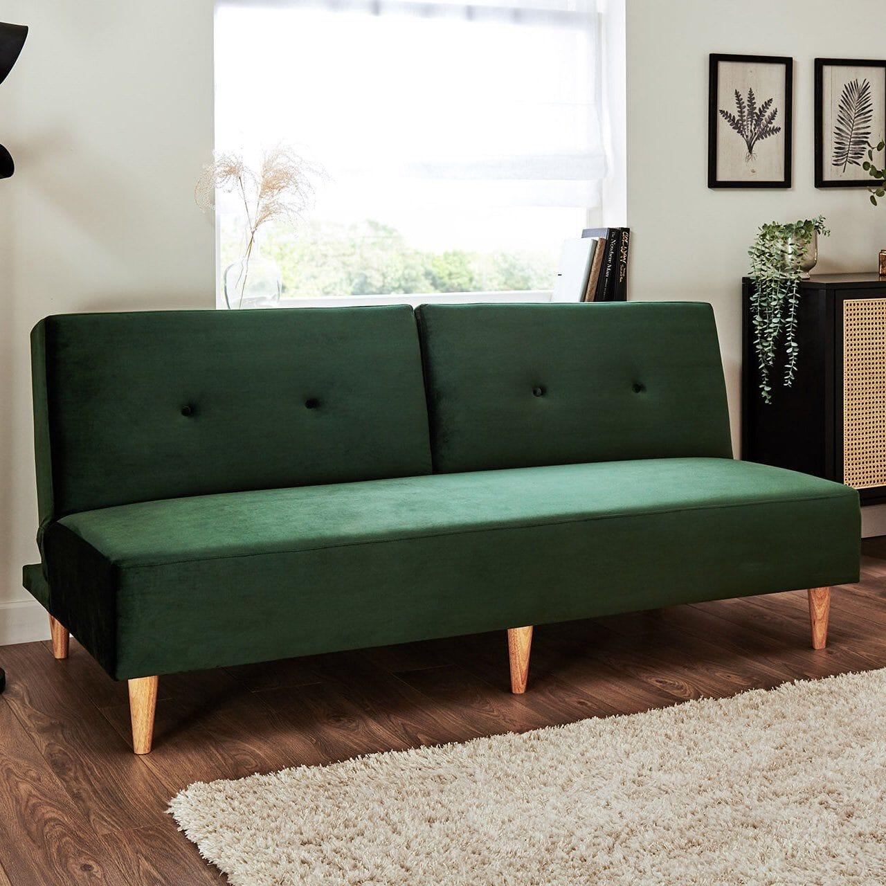 Outlet - Tamsin click clack sofa bed - green velvet - Laura James