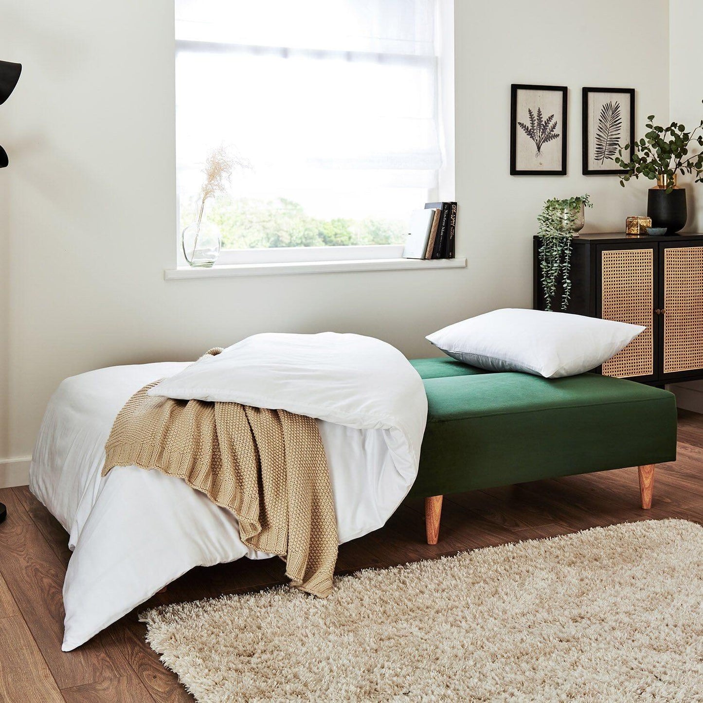 Outlet - Tamsin click clack sofa bed - green velvet - Laura James