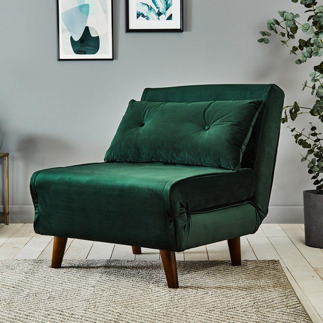 Outlet - Una Single Sofa Bed - Green - Velvet - Laura James