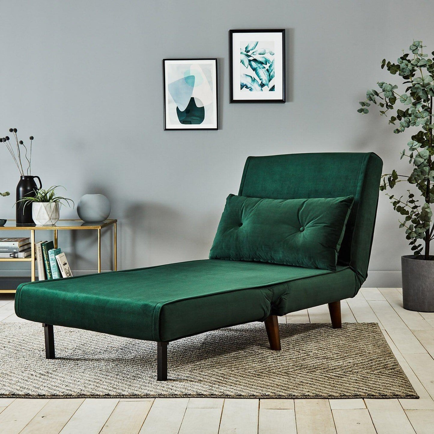 Outlet - Una Single Sofa Bed - Green - Velvet - Laura James