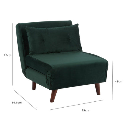 Outlet - Una Single Sofa Bed - Green - Velvet - Laura James