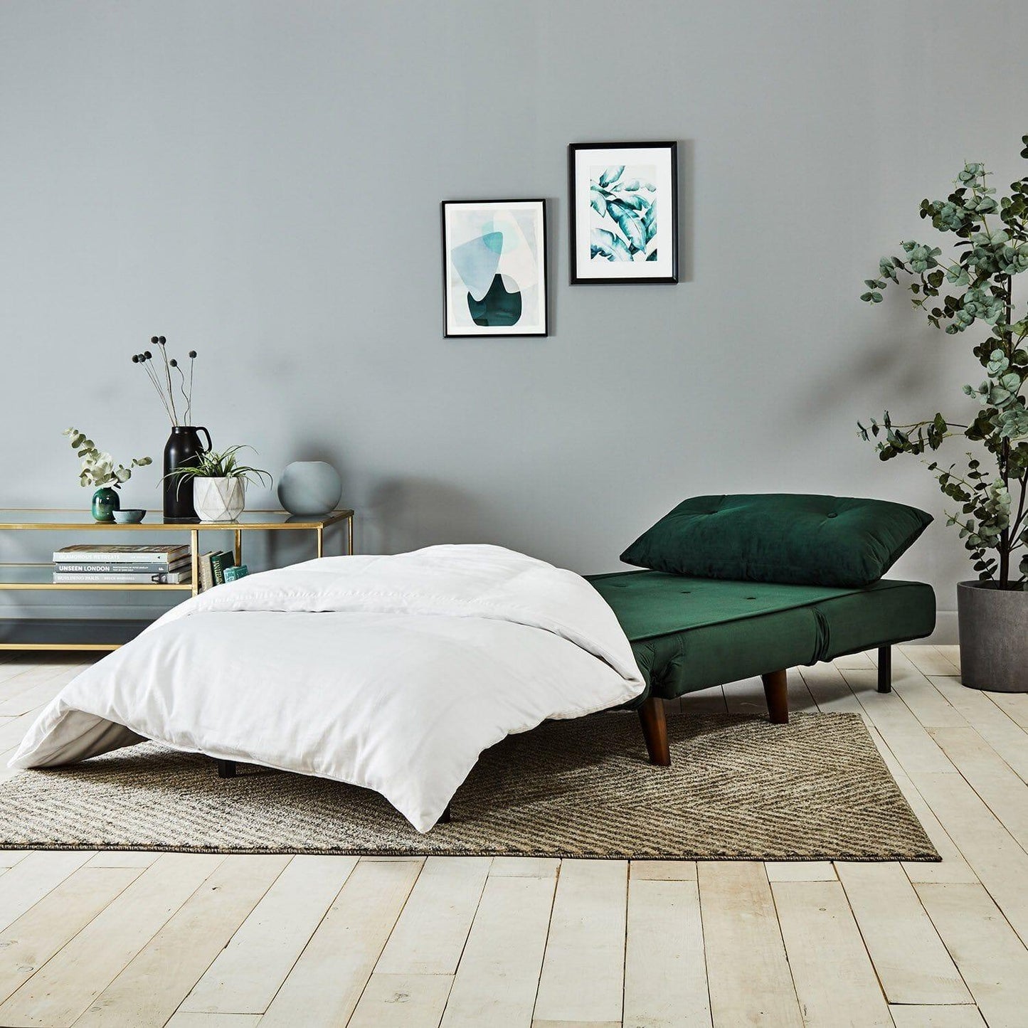 Outlet - Una Single Sofa Bed - Green - Velvet - Laura James