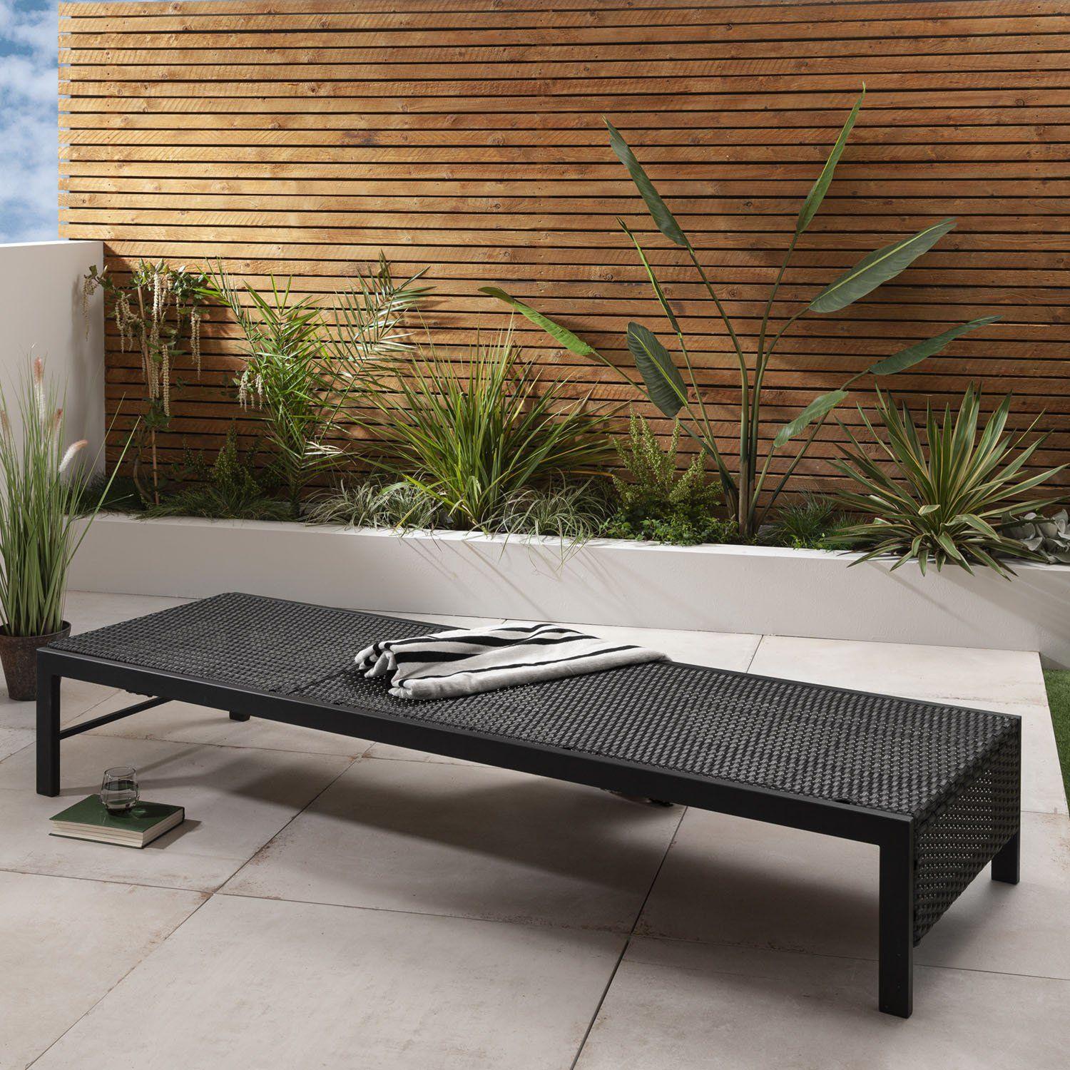 Black rattan sunlounger sale