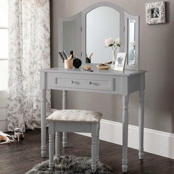 Sienna Dressing Table - Stool & Mirror Set - Grey Painted – Laura James