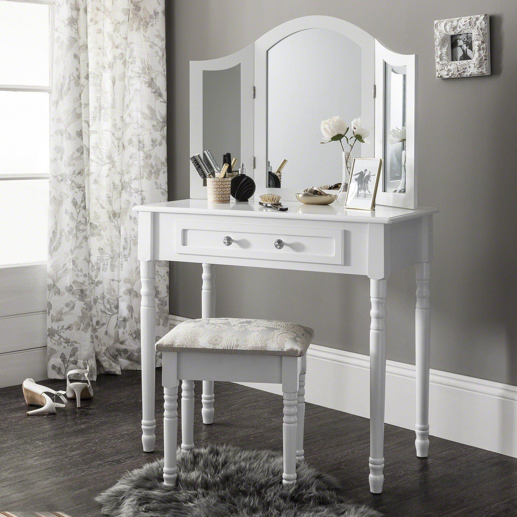 Sienna Dressing Table - Stool & Mirror Set - White Painted – Laura James