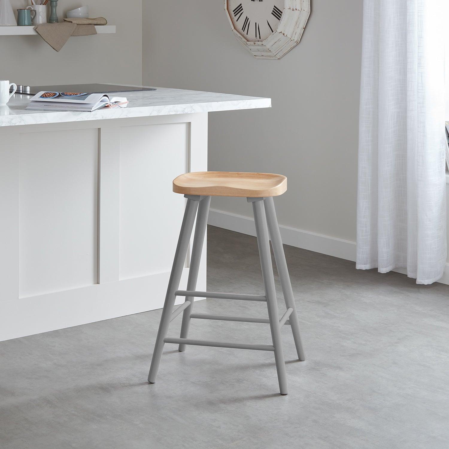 Silvester bar stool - grey frame with natural top - Laura James